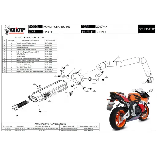 Mivv Cbr 600 RR 07 - 2016 Honda Terminale Di Scarico Moto Marmitta Suono Inox Nero