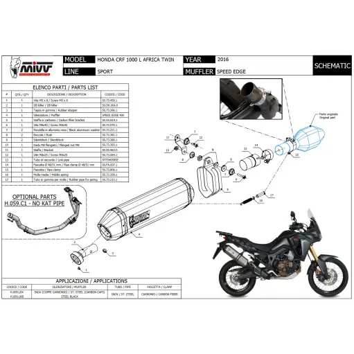 Mivv Honda Crf 1000 L Africa Twin Terminale Di Scarico Moto Marmitta Speed Edge Inox Nero