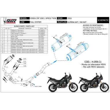 Honda Crf 1000 L Africa Twin Collettori Di Scarico Tubo Elimina Kat Catalizzatore Moto Per Scarico Mivv