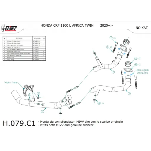 Honda Crf 1100 L Africa Twin Collettori Di Scarico Mivv Tubo Elimina Kat Catalizzatore Moto