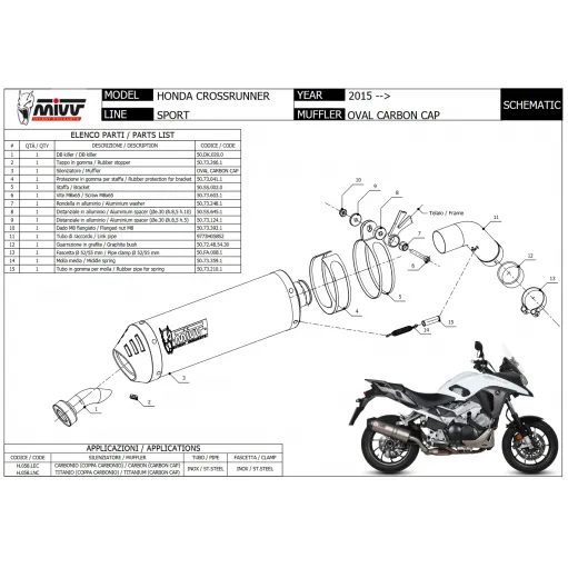 Mivv Honda Crossrunner 800 15 - 2020 Terminale Di Scarico Moto Marmitta Oval Titanio Carbon Cap Omologato