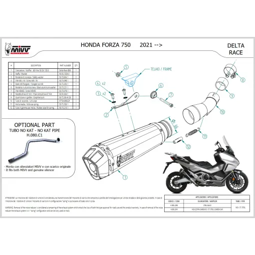 Mivv Honda Forza 750 Terminale Di Scarico Moto Delta Race Inox Omologato