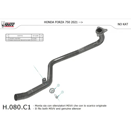 Honda Forza 750 Mivv Tubo Elimina Kat Catalizzatore Moto Scooter Collettore Di Scarico