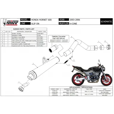 Mivv Honda Hornet 600 03 - 2006 Terminale Di Scarico Moto Marmitta X-Cone Inox Nero