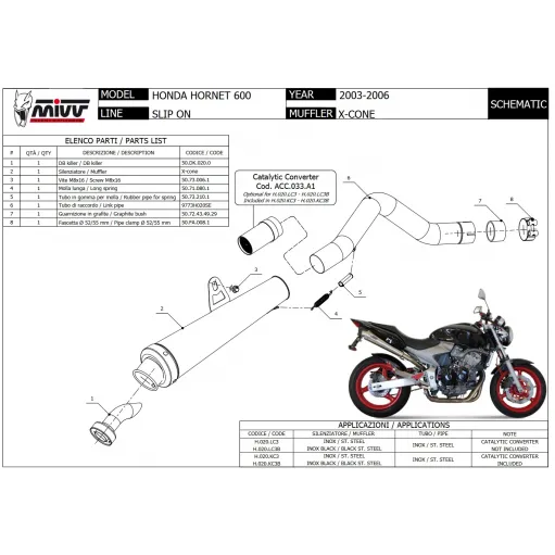 Mivv Honda Hornet 600 03 - 2006 Terminale Di Scarico Moto Marmitta X-Cone Inox