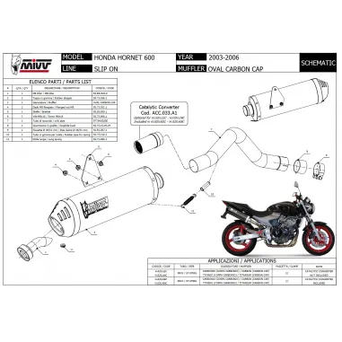 Mivv Honda Hornet 600 03 - 2006 Terminale Di Scarico Moto Marmitta Oval Titanio Carbon Cap