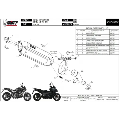 Mivv Honda NC 750 S / X 16 - 2022 Terminale Di Scarico Moto Marmitta Suono Inox Nero Omologato