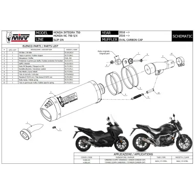 Mivv Honda NC 750 S / X 16 - 2022 Terminale Di Scarico Moto Marmitta Oval Carbon Cap Omologato