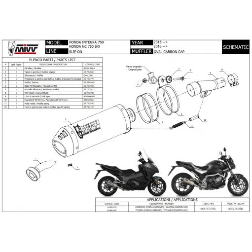 Mivv Honda NC 750 S / X 16 - 2022 Terminale Di Scarico Moto Marmitta Oval Carbon Cap Omologato