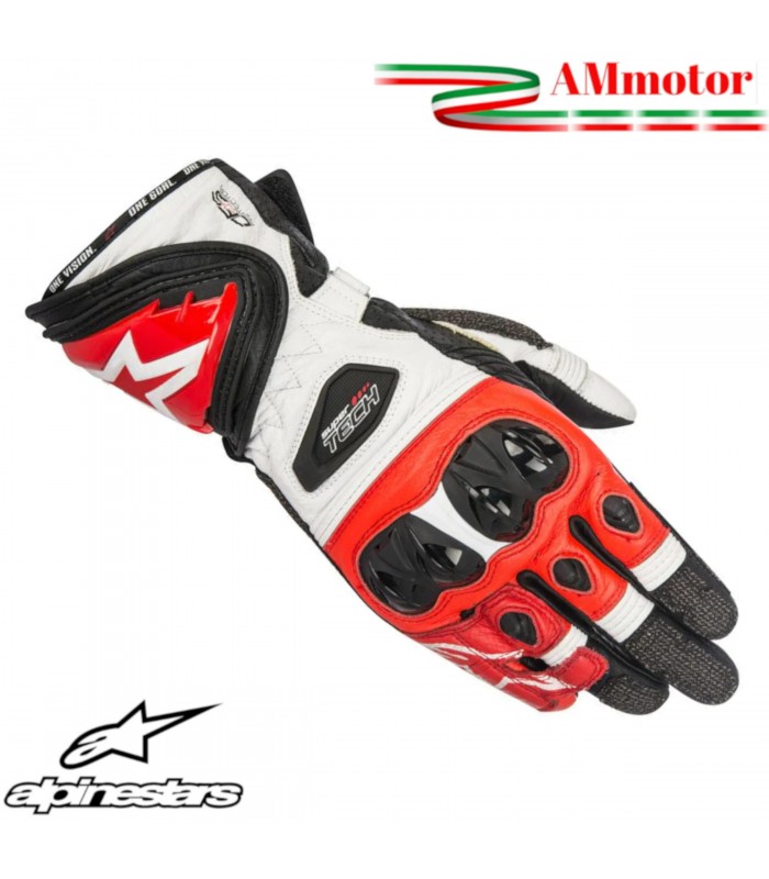 Guanti Moto Alpinestars Supertech Gloves BLACK WHITE RED Pista