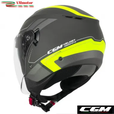 Casco Cgm Moto Scooter Demi Jet Iper City Grafite Giallo Fluo Opaco Doppia Visiera