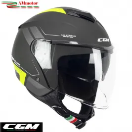 Casco Cgm Moto Scooter Demi Jet Iper City Grafite Giallo Fluo Opaco Doppia Visiera