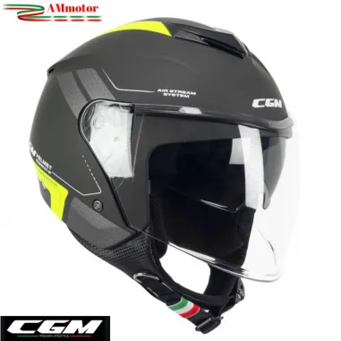 Casco Cgm Moto Scooter Demi Jet Iper City Grafite Giallo Fluo Opaco Doppia Visiera