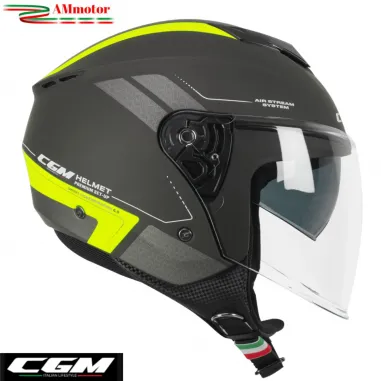 Casco Cgm Moto Scooter Demi Jet Iper City Grafite Giallo Fluo Opaco Doppia Visiera