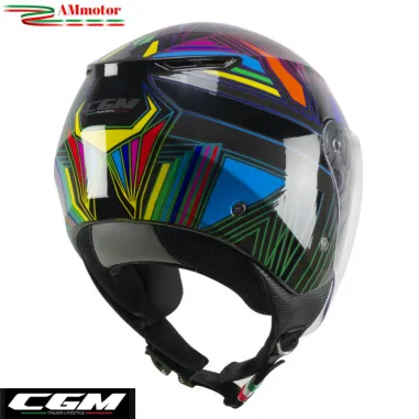 Casco Cgm Moto Scooter Demi Jet Iper Disco Grafite Verde Fucsia Doppia Visiera