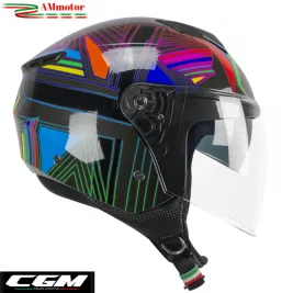 Casco Cgm Moto Scooter Demi Jet Iper Disco Grafite Verde Fucsia Doppia Visiera