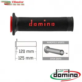 Manopole Moto Domino Coppia Nero Rosso Aperte Gomma Road Racing A010 Tommaselli 2