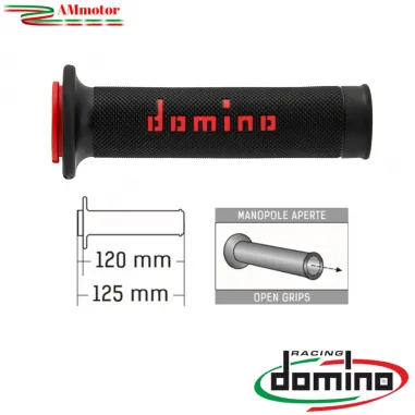 Manopole Moto Domino Coppia Nero Rosso Aperte Gomma Road Racing A010 Tommaselli
