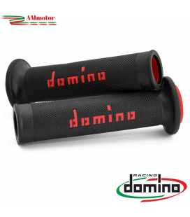 Manopole Moto Domino Coppia Nero Rosso Aperte Gomma Road Racing A010 Tommaselli