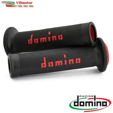 Manopole Moto Domino Coppia Nero Rosso Aperte Gomma Road Racing A010 Tommaselli