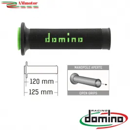 Manopole Moto Domino Coppia Nero Verde Aperte Gomma Road Racing A010 Tommaselli 2