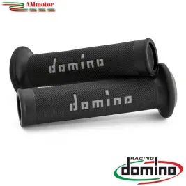 Manopole Moto Domino Coppia Nero Grigio Aperte Gomma Road Racing A010 Tommaselli