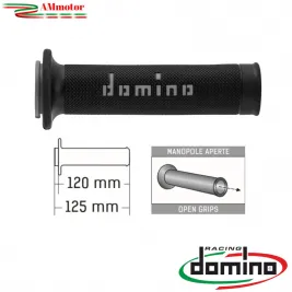 Manopole Moto Domino Coppia Nero Grigio Aperte Gomma Road Racing A010 Tommaselli 2