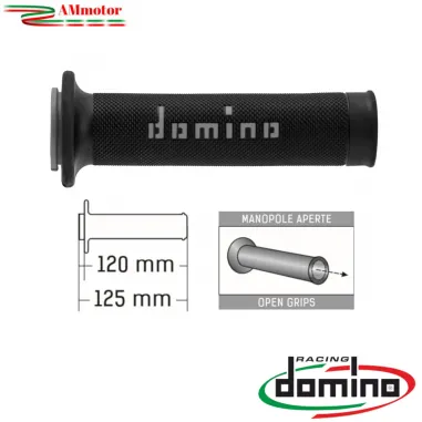 Manopole Moto Domino Coppia Nero Grigio Aperte Gomma Road Racing A010 Tommaselli