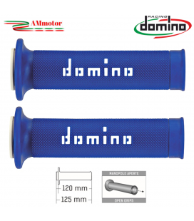 Manopole Moto Domino Coppia Blu Bianco Aperte Gomma Road Racing A010 Tommaselli
