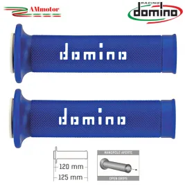 Manopole Moto Domino Coppia Blu Bianco Aperte Gomma Road Racing A010 Tommaselli