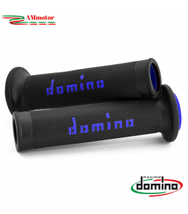 Manopole Moto Domino Coppia Nero Blu Aperte Gomma Road Racing A010 Tommaselli