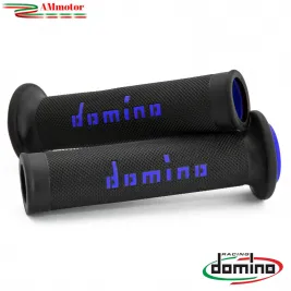 Manopole Moto Domino Coppia Nero Blu Aperte Gomma Road Racing A010 Tommaselli