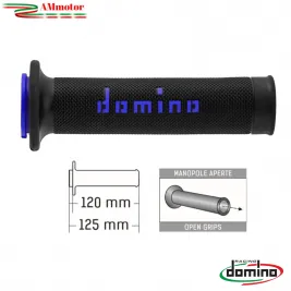 Manopole Moto Domino Coppia Nero Blu Aperte Gomma Road Racing A010 Tommaselli 2