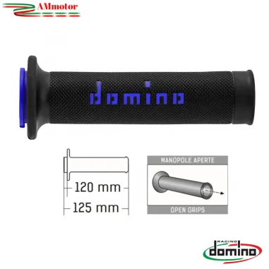 Manopole Moto Domino Coppia Nero Blu Aperte Gomma Road Racing A010 Tommaselli