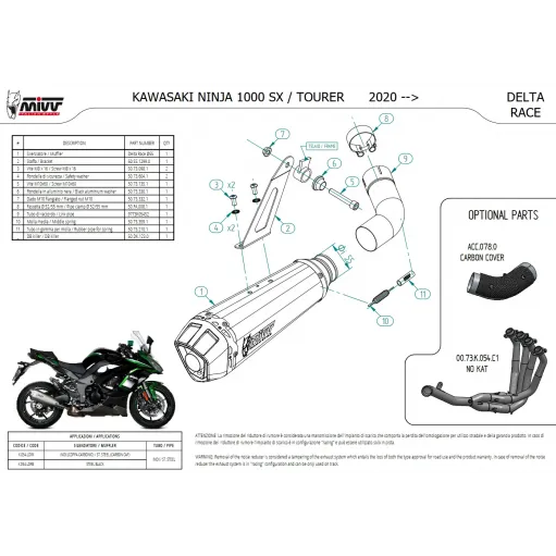 Mivv Kawasaki Ninja 1000 SX / Tourer Terminale Di Scarico Moto Marmitta Delta Race Inox