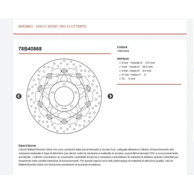 Dischi Freno MV Agusta Brutale 675 Brembo Serie Oro Anteriori Flottanti Coppia Moto