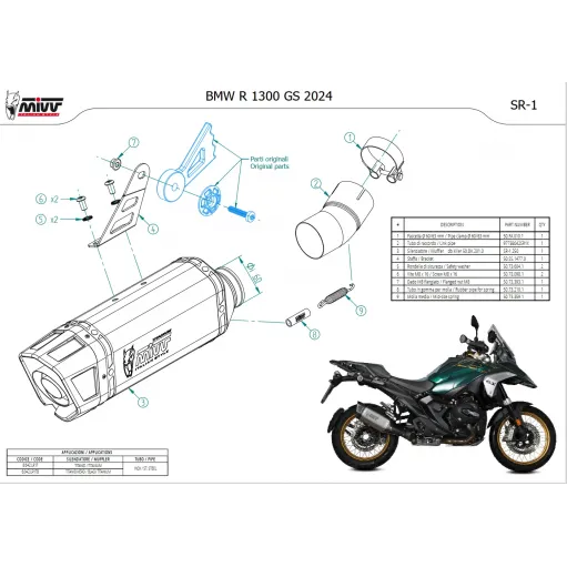 Mivv Bmw R 1300 GS Terminale Di Scarico Moto Marmitta SR-1 Titanio Nero Omologato