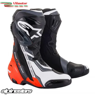 Alpinestars Supertech R Black Red Fluo White Grey Stivale Moto Racing Pista