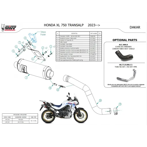Mivv Honda Transalp 750 Terminale Di Scarico Moto Marmitta Dakar Inox Nero Omologato