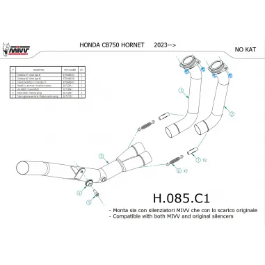 Collettori Di Scarico Honda Hornet 750 CB Mivv Elimina Kat Catalizzatore Moto