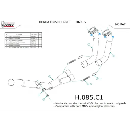 Collettori Di Scarico Honda Hornet 750 CB Mivv Elimina Kat Catalizzatore Moto