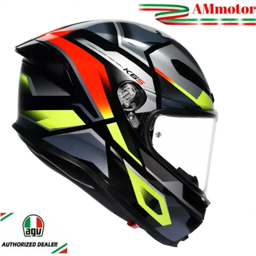 Casco Agv K6 S Erazer Black Red Yellow Fluo Integrale Per Moto Lucido Visiera Max Pinlock