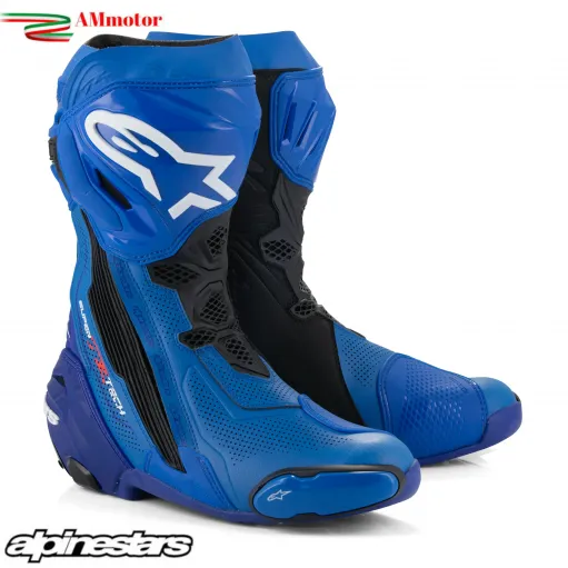Alpinestars Supertech R Vented Blue Black Stivale Moto Racing Pista