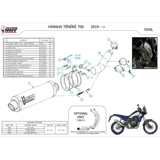 Mivv Yamaha Tenere' 700 Terminale Di Scarico Moto Marmitta Oval Titanio Nero Omologato