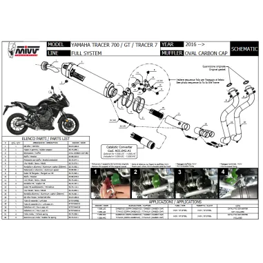 Mivv Yamaha Tracer 700 / GT / 7 Terminale Oval Carbon Cap Scarico Completo Moto