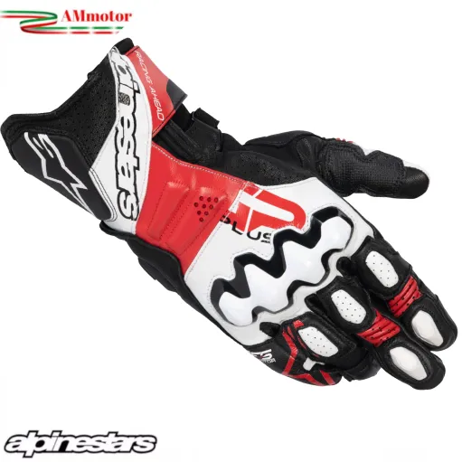 Guanti Moto Pelle Alpinestars GP PLUS R V3 Black White Bright Red  Racing Pista