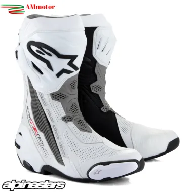 Alpinestars Supertech R Vented White Mid Gray Black Stivale Moto Racing Pista