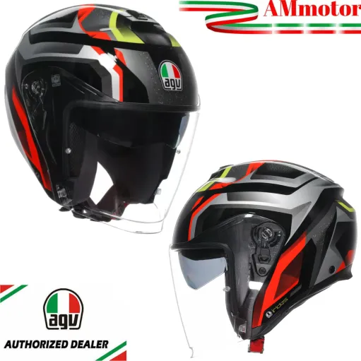 Casco Agv Irides Zurigo Black Red Yellow Fluo Doppia Visiera Moto