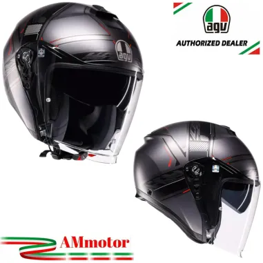 Casco Jet Agv Irides Zagabria Matt Gunmetal Red Doppia Visiera Moto 22206