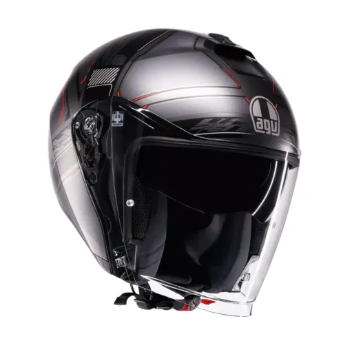 Casco Jet Agv Irides Zagabria Matt Gunmetal Red Doppia Visiera Moto 22206